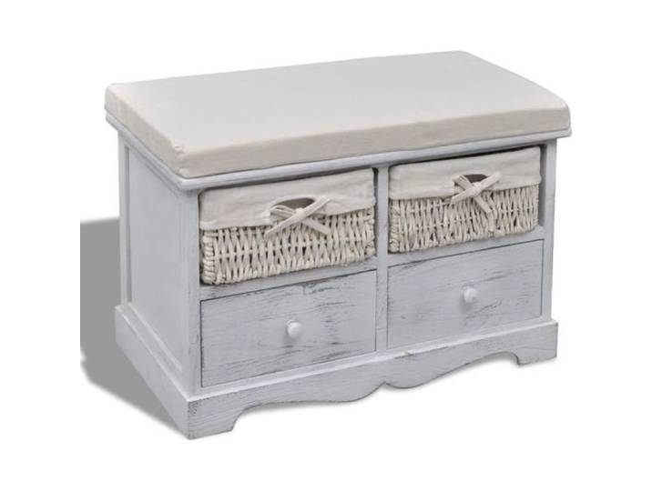 Banc de rangement Coffre rangement Banquette Blanc 62x33x42 cm Bois de paulownia