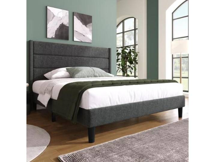 Lit adulte 140x200 cm Lit rembourré cadre de lit avec sommier à lattes lit double rembourré Gris foncé