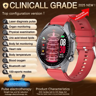 Inspire Picks PulseGuard AI Health Smartwatch ECG PPG Blood Pressure & Uric Acid Monitor red