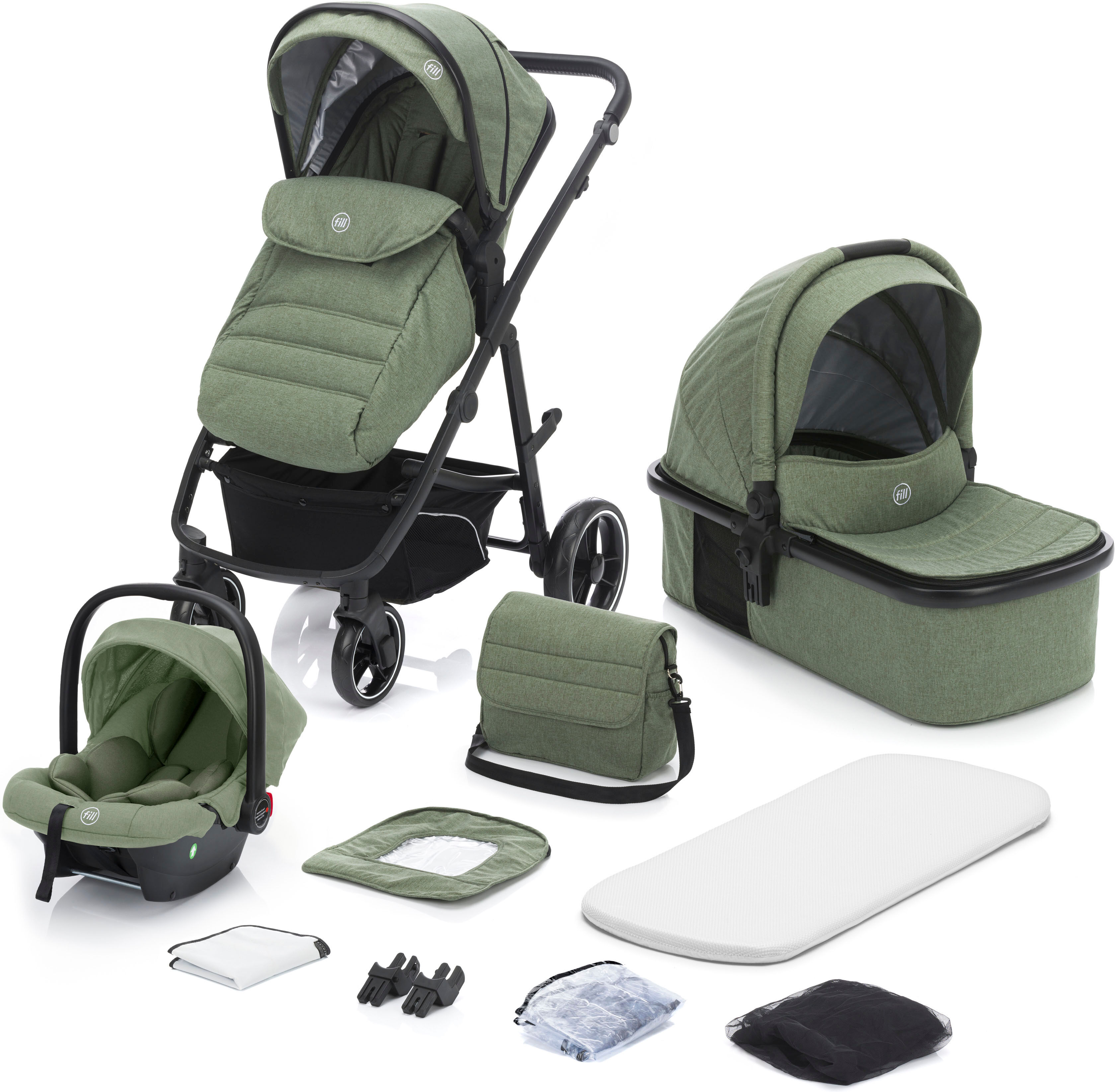 Kombi-Kinderwagen FILLIKID "Jaguar", Kinder, grün (grün melange), Polyester, Stahl, Kinderwagen Kombi-Kinderwagen