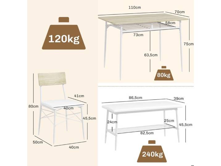 Table de salle à manger avec 2 chaises banc ensemble de 4 tables ensemble de tables de cuisine avec rangement pour 4 personnes