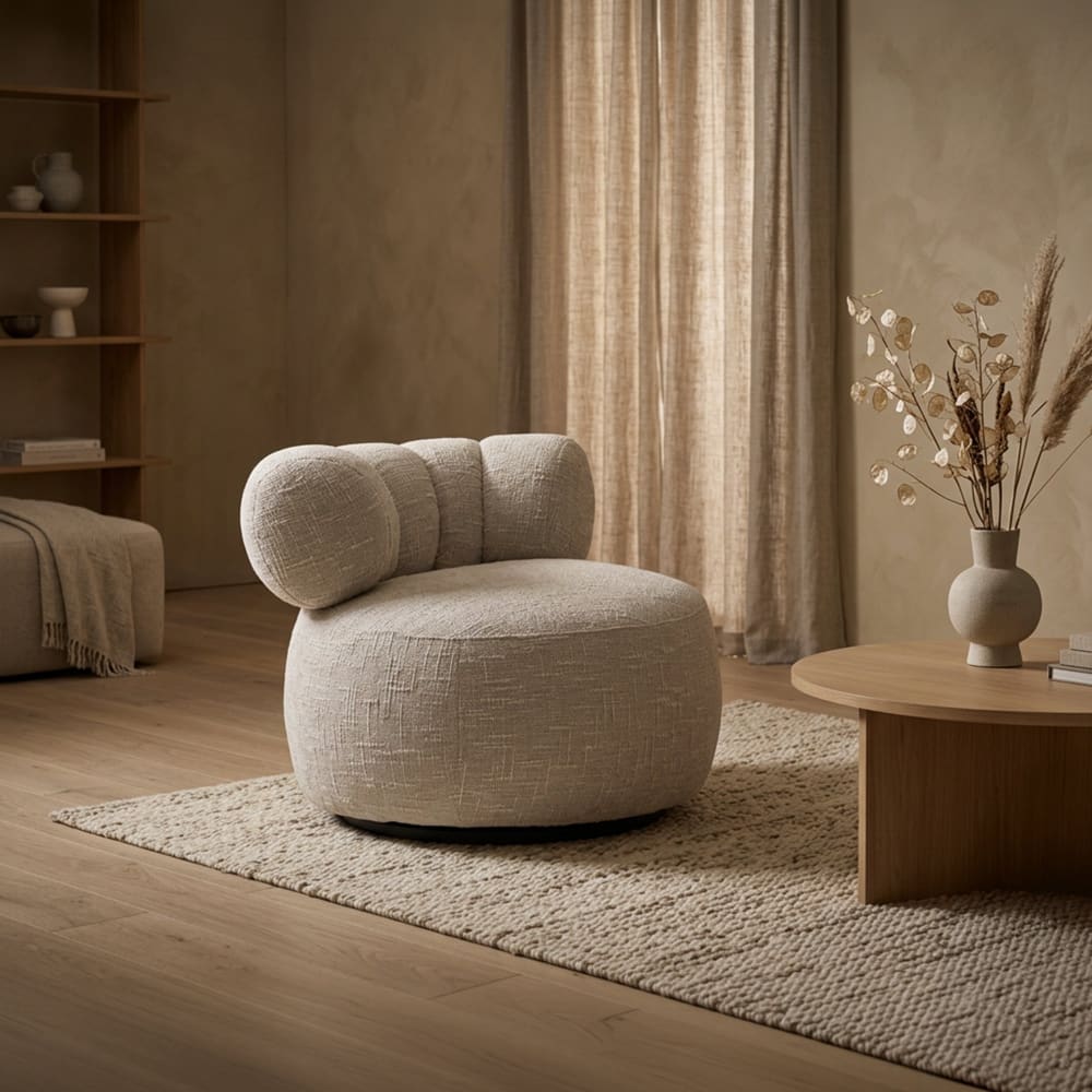 MOBILIER DECO  Fauteuil pivotant en tissu texturé beige Beige 90x70x90cm