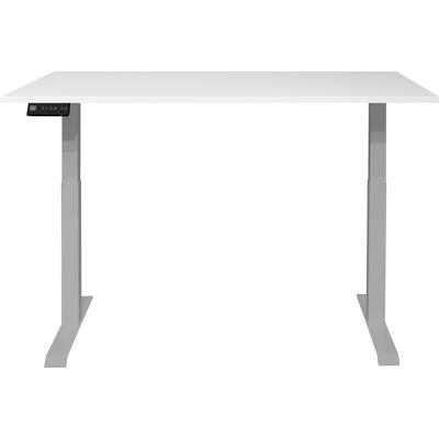 Schreibtisch MÄUSBACHER "Big System Office", silber (silber, weiß matt lack, silber, weiß matt lack), B:120cm, Tische, Schreibtisch, Breite 120 cm, elektrisch höhenverstellbar