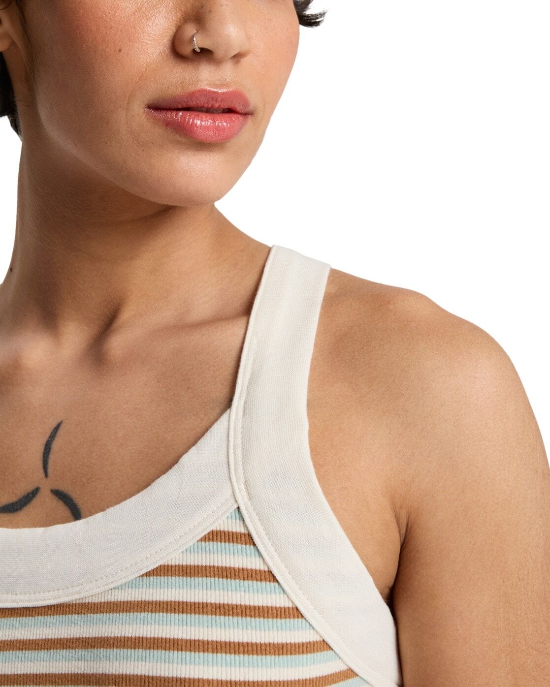 Tanktop QUIKSILVER "Riza Striped", Damen, Gr. XS, beige (tobacco riza stripe), Obermaterial: 77% Baumwolle, 18% Polyester, 5% Elasthan., Tops Tanktop