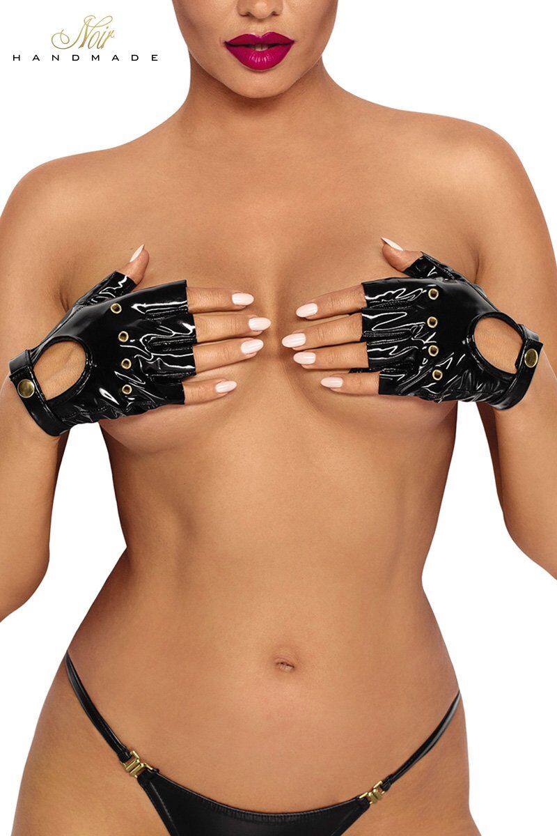 Noir HandMade Gants mitaines en vinyle