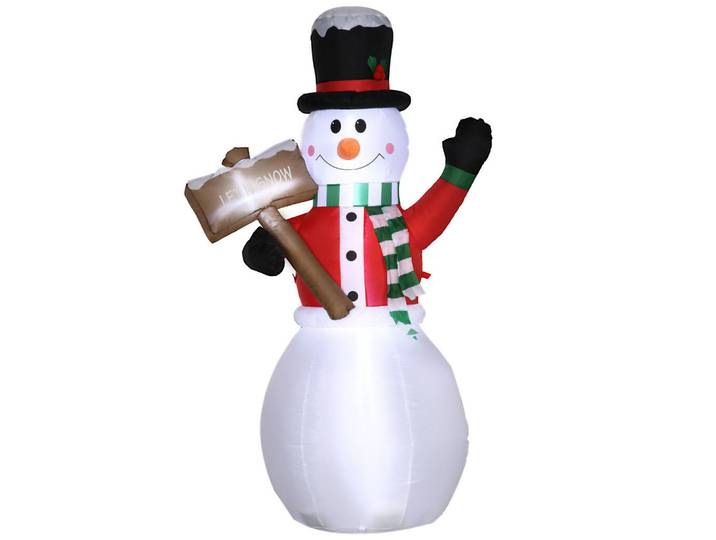 Outsunny 180 cm Aufblasbarer Schneemann mit Schild Weihnachtsdekoration mit LED-Licht, Weiß, Kunststoff, 70x180x103 cm, Dekoration, Weihnachtsdekoration