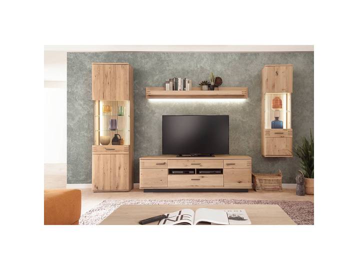 TV-Lowboard Front: Massivholz Eiche, geölt Korpus: Spanplatte, furniert & geölt Rückwand: HDF Hochdichte Holzfaserplatte , foliert Griffe: