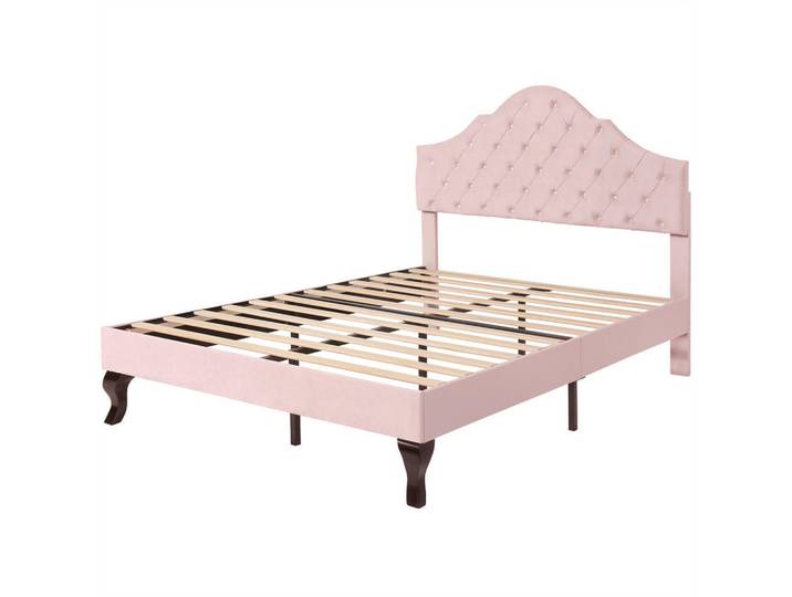 Komhtom Polsterbett 90/200 cm in Rosa Samt,Höhenverstellbares, Pink, Rechteckig, 90x200 cm, Schlafzimmer, Betten, Polsterbetten