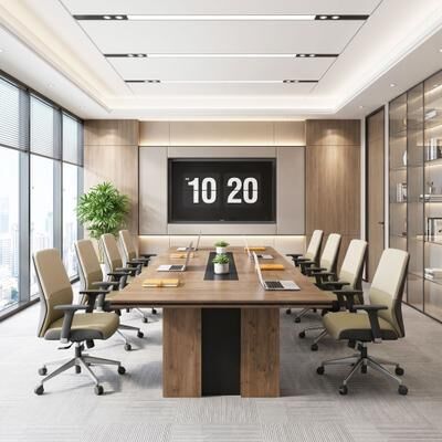 Bluebell 7.87 Ft Modern Office Meeting Room Table with Two Cable Boxes