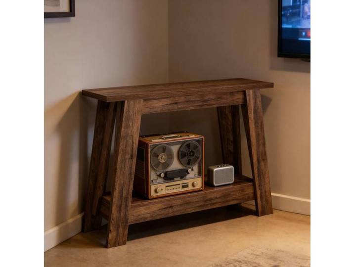 Console rustique AESVAR 2 niveaux 105 x 30 x 80 cm en MDF marron pour entrée ou derrière canapé
