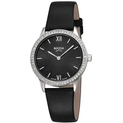 Boccia 3382-01 Damenuhr Quarz Titan mit Lederband Schwarz