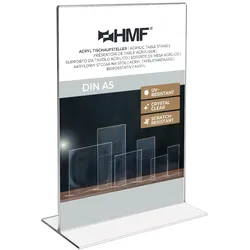 HMF Acryl Tischaufsteller DIN A5, Doppelseitiger T-Ständer Aufsteller, Hochformat, Glasklar
