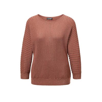 Strickpullover GOLDNER "Kurzgröße Rippenpullover mit Fledermausärmeln", Damen, Gr. 22/23, braun (cognac), Obermaterial: 83% Viskose CV. 17% metallisierte Fasern MTF., U-Boot-Ausschnitt, Fledermausärmel Rippe, Pullover Strickpullover, Fledermausärmel