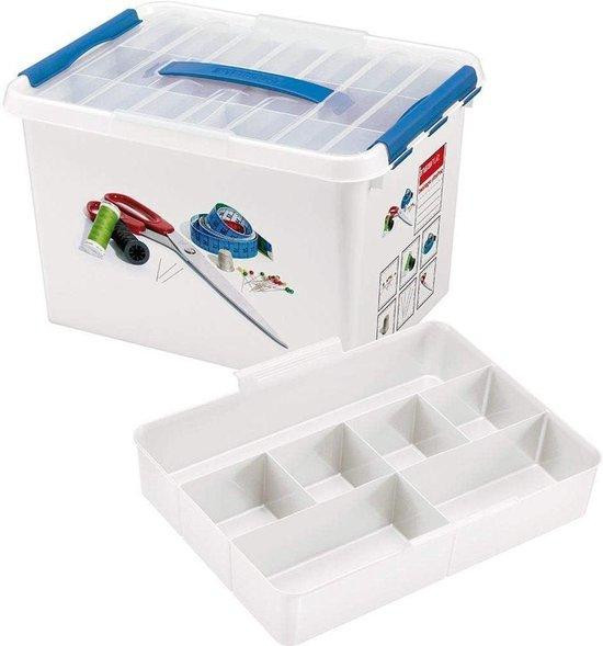 Sunware Naaidoos met Inzet en Deksel - 22 Liter - Wit Blauw