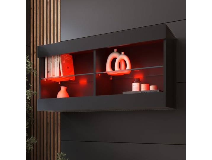 Komodee Vitrine Suspendue Horizontal Tivoli - Noir Noir - 100 x 50 x 29 cm - LED RVB