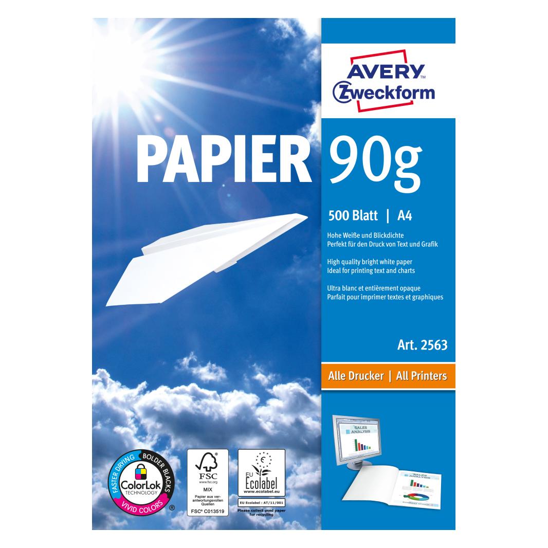 Avery Drucker- und Kopierpapier (A4, 500 Blätter, 90 g/m²) (2563Z)