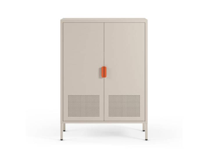 Buffet haut 2 portes en métal h 110 cm - beige