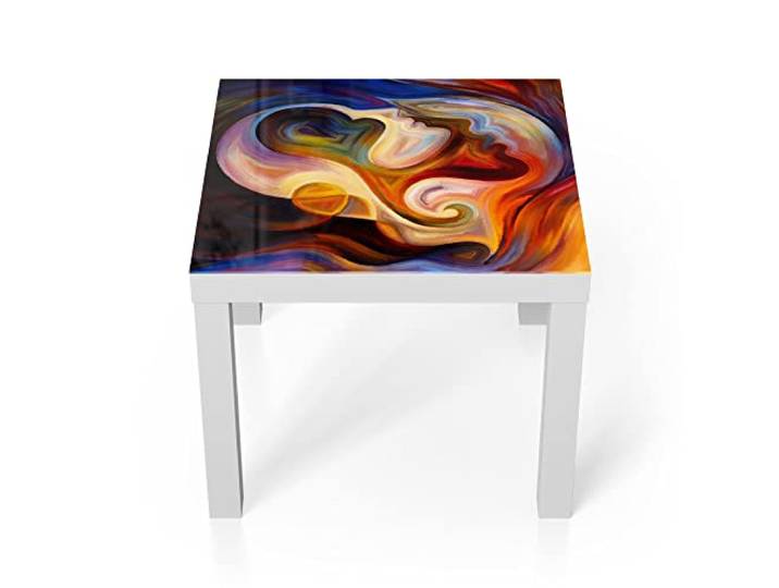 DEQORI Glastisch weiß klein 55x55 cm Motiv Weibliche Silhouette ausgefallener Beistelltisch aus Glas Hochglanz Couchtisch fürs Wohnzimmer moderner Couch Tisch mit Design