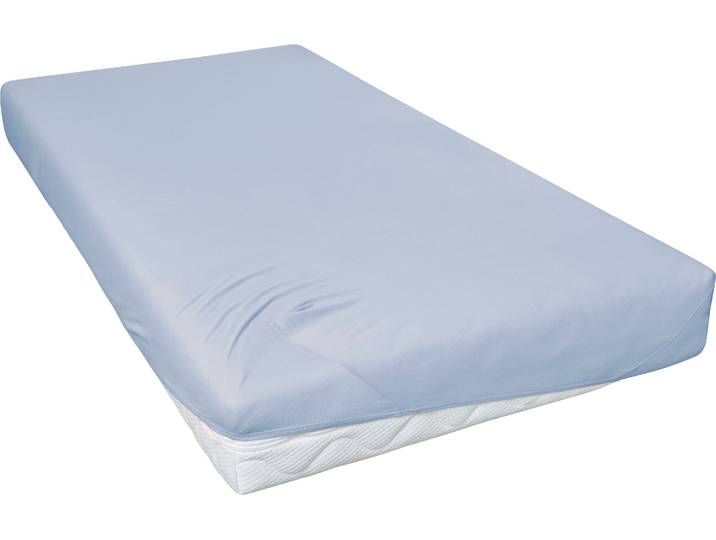 Spannbettlaken PRIMERA Jersey , blau (hellblau), B:70cm L:140cm, Jersey, Obermaterial: 100% Baumwolle, Bettlaken, Spannbettlaken, für Kindermatratzen, für Matratzengröße 70x140cm, 100% Baumwolle