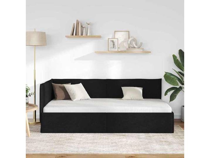 BEAU Lit simple，Lit adulte - Cadre de lit d'angle - avec tête de lit - Noir - 90x190 cm - tissu - 1 place[80302]