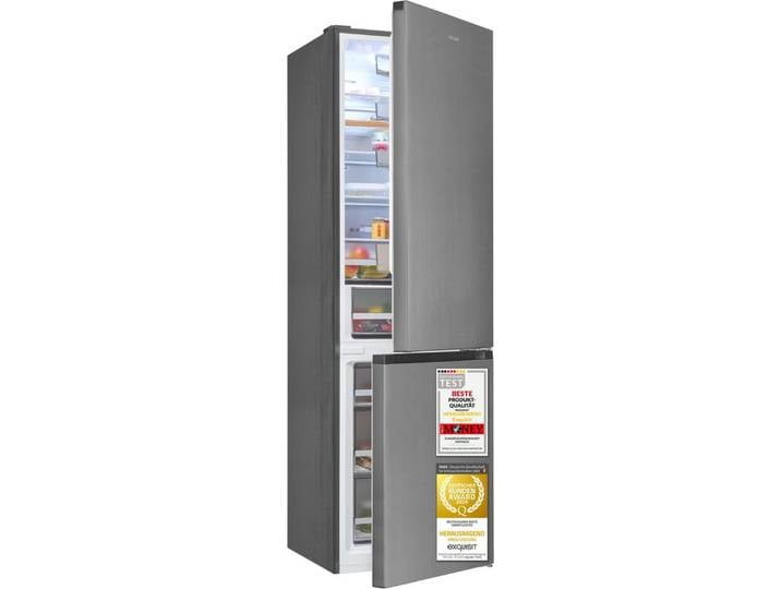exquisit Kühl-/Gefrierkombination KGC380-115-NF-040A inoxlook, 200,5 cm hoch, 59,5 cm breit, Humidity Box für optimale Feuchtigkeitsregulierung & kein Abtauen mehr