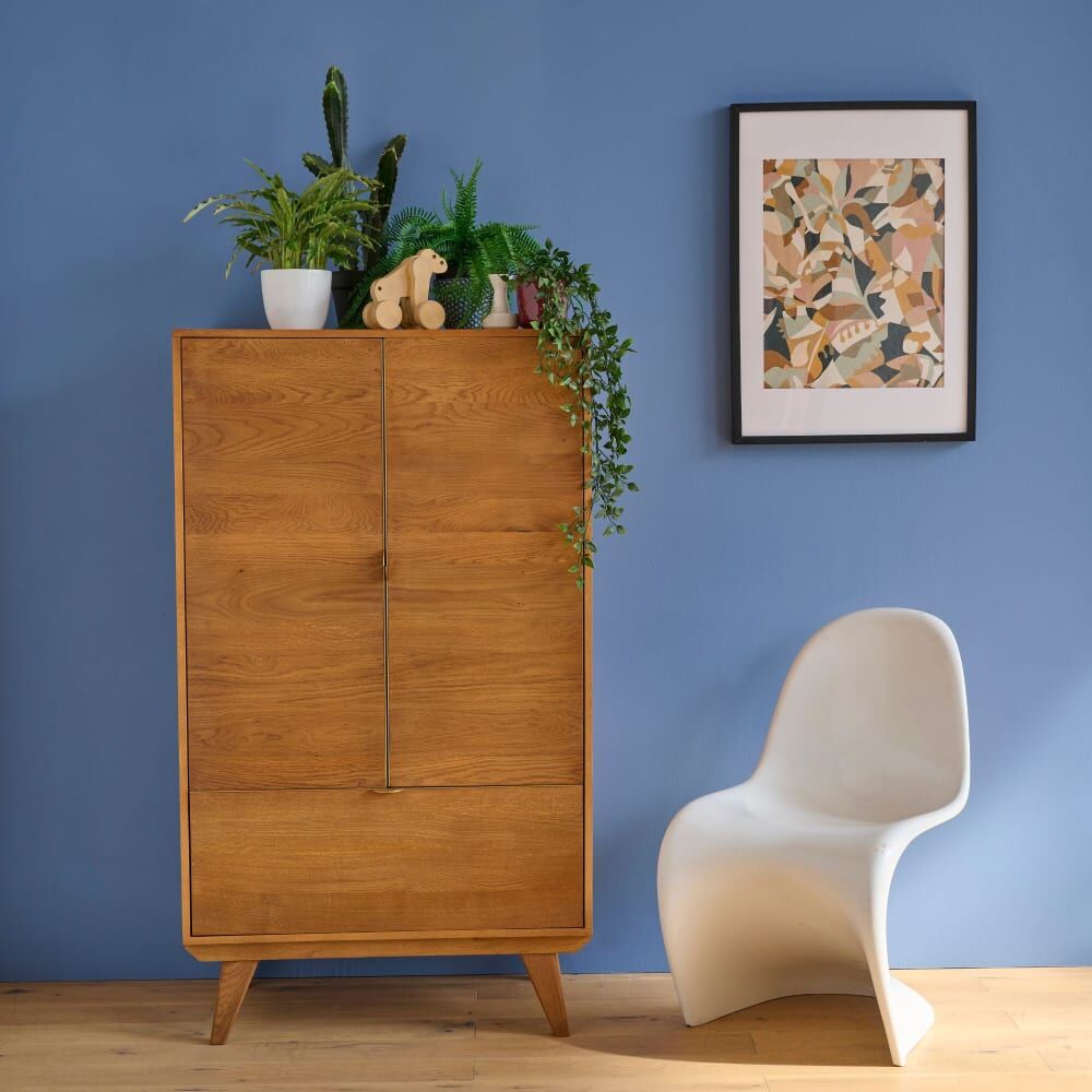 Hellin Buffet haut rétro en bois 2 portes 1 tiroir l80 h140 bronze Marron 80x140x47cm