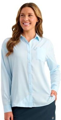 HUK Women's Tidepoint Oversized Shirt (Size Small) Coastal Drift, Polyester