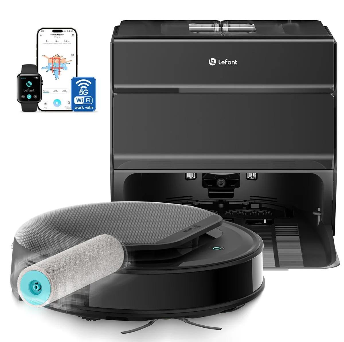 M5 Omni - Saugroboter mit Wischfunktion - 18000 Pa Saugkraft - 2×2,5 L Wassertanks - 3,2 L Staubbeutel - 5200 mAh Akku - 320 min Laufzeit - HEPA-Filter - Schwarz