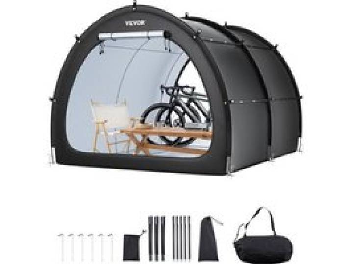 VEVOR Fahrradzelt, 5 Fahrräder, geräumige Fahhrradgarage mit belüftetem Fenster, fächerförmiges Fahrradschuppe mit hochfestem Fiberglas & Doppelreißverschlüssen, 1706x2133x2438mm