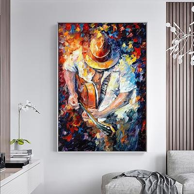handgemachtes Ölgemälde Leinwand Wandkunst Dekoration Figur abstrakt bunt Messer Zeichnung Gitarrist für Wohnkultur gerollt rahmenlos ungedehntes Gemälde