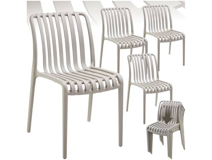 tectake® Gartenstühle stapelbar, Gartenmöbel Set, Balkon Möbel, Bistro Set, Sessel, Outdoor Möbel, Balkonmöbel, Terrassenmöbel - Taupe, 4er Set