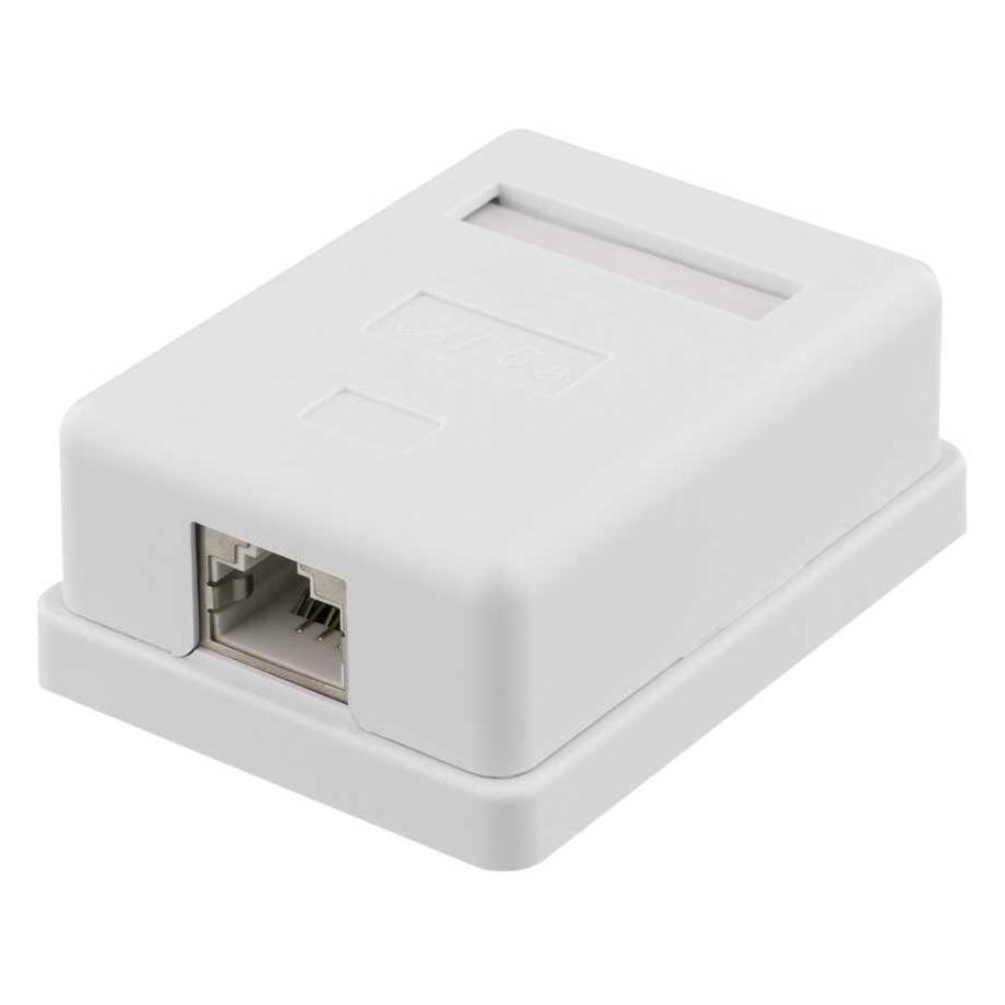 Deltaco shielding network wall socket Surface FTP 1xRJ45 Cat6A white (Keystone Modul) (VR-220)