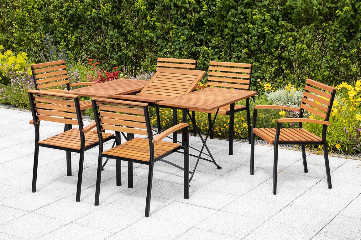 MERXXHANDELS Schlossgarten Set 7tlg 6 Sessel Tisch 100(150)x90cm 16909240