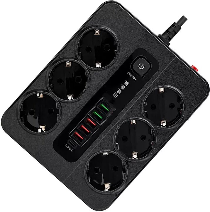 INF EU Typ-C 6-Wege-Steckdosenleiste mit 5 USB-Anschlüssen Schwarz