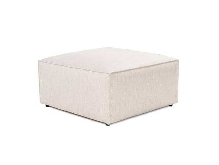 Eleganter hellbrauner Pouf, 43 cm hoch, Bezug aus 100 % Leinen, Gestell aus Hainbuche, 32-mm-Schaumstoffpolsterung für optimalen Komfort, stilvolle Kunststoffbeine Perfekt für moderne Wohnräume