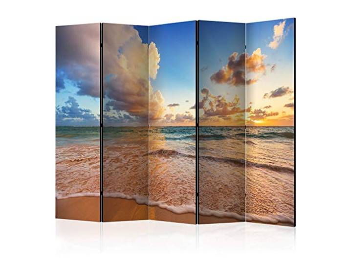 decomonkey Paravent Raumteiler Innen Meer, 225x172 cm, 5-teilig, Beidseitig Strand, Himmel, Wohnzimmer, Room Divider, Wall, Raumteiler Stehend, Trennwand, Sichtschutz, Spanische Wand, Sichtschutzwand
