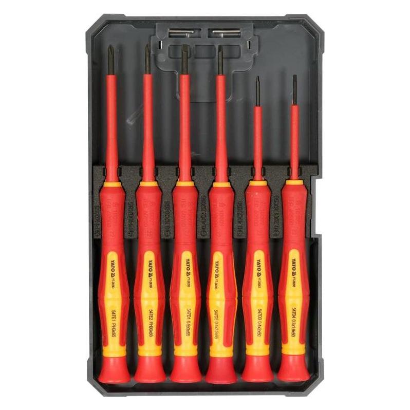 Yato YT-28283 VDE Präzisions-Schraubendreher-Set 6-teilig, Schlitz und PH, Softgriff (Schlitz) (YT-28283)