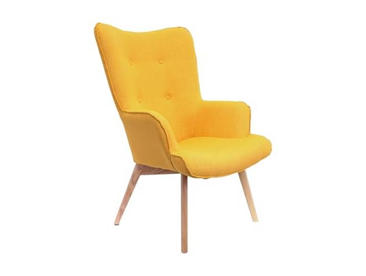 HOME DECO FACTORY Fauteuil Moderne en Bois et Métal Tissu Confortable Jaune Bois métal et tissu\, fauteuil moderne\, assise confortable\, salon ou chambre\, design tendance\, 91x69x80 cm\, jaune