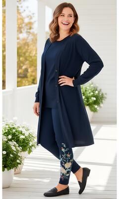 Plus Size Women's Perfect Cotton Duster Sweater by Woman Within in Navy (Size 14/16) Cardigan Sweater