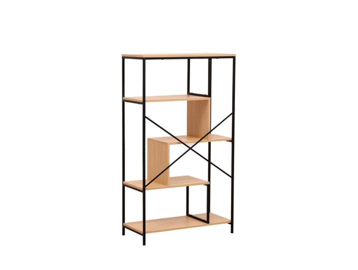 Happy Home Standregal Design-Standregal Holz-Metall mit versetzten Ablagen, modern & stabil