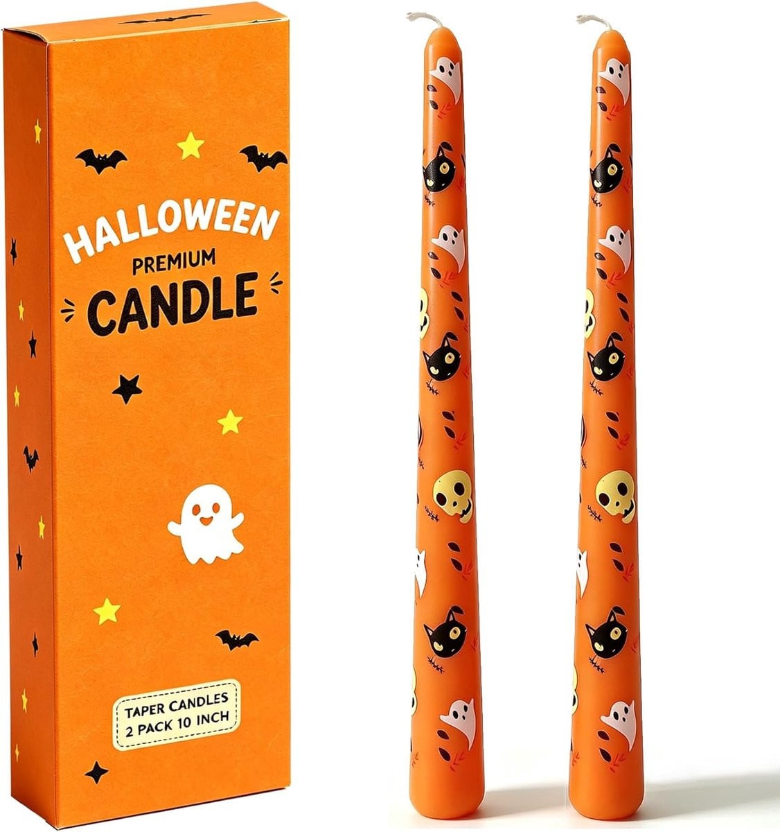 Set van 2 Oranje Taper Kaarsen van 10 Inch voor Halloween Decoratie