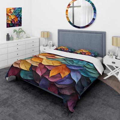 DESIGN ART Designart - Colorful Leaves Collage III - Leaves Bedding Cover Set - Traditional Bed Sets With Shams