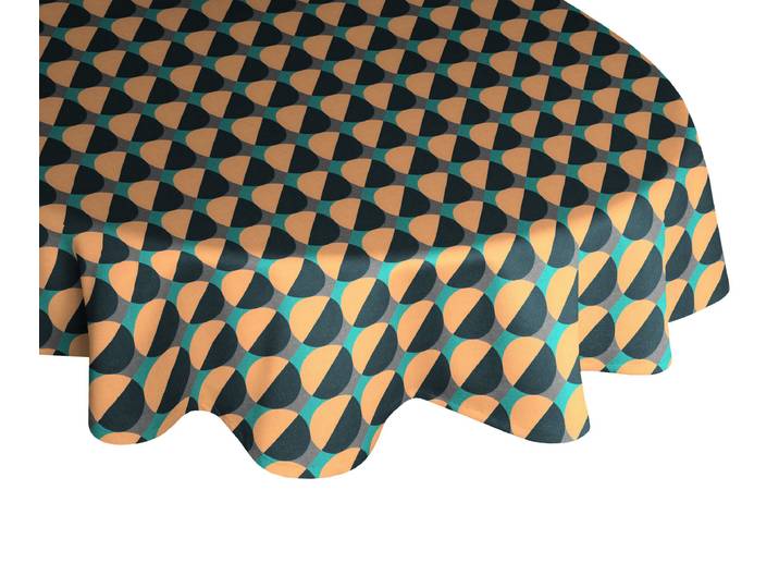 Tischdecke ADAM Circles Gr. 1, bunt (dunkelblau, orange, türkis), Ø:145cm, Bio-Baumwolle, Tischdecken, Tischdecke, aus 100% Bio-Baumwolle