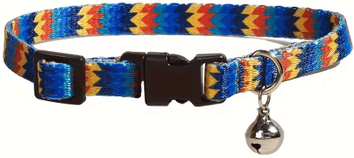 Inspire Picks GeoPaws Doodle Cat Collar Colorful Geometric Print Collar With Bell For Cats & Small Pets blue Waves xs(neck7.9 11.8in)