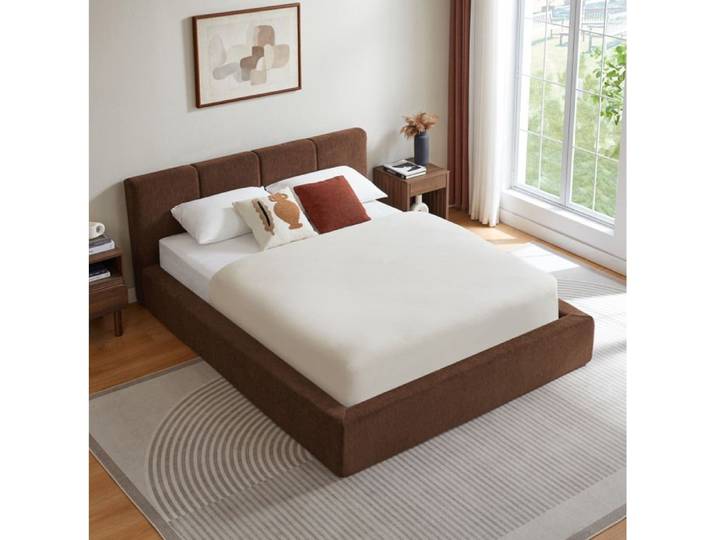 MEUBLIV Cadre de lit 140x200 cm tête de lit rembourrée structure renforcée marron sans matelas