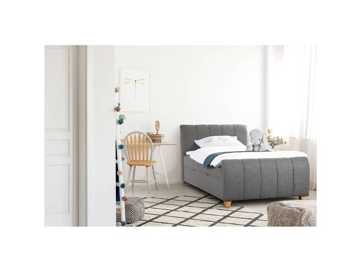 Lit Noble County 140 x 200cm Tissu/Tissu structuré Gris/Gris foncé Chêne