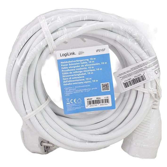 LogiLink Netzkabelverlängerung, CEE7/7 (90°) zu CEE 7/3, weiss, 10 m (10 m, CEE 7/3) (LPS107)