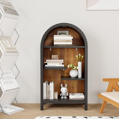 Kodotan sofa Arched Top Industrial Open Shelf - 4-Tier Asymmetrical Dark Metal Freestanding Display Rack for Home & Entryway