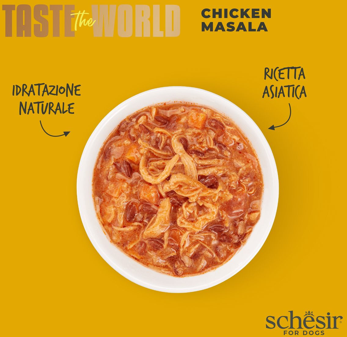 Schesir Taste The World Dog Lattina Multipack 8x150G POLLO MASALA