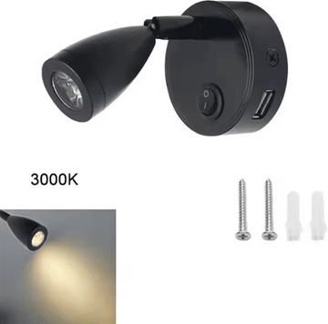Inspire Curations 12V 24V LED RV Reading Light With USB Charging Port black 3000k